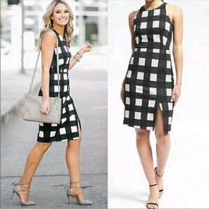 Banana Republic Black and White Plaid Midi Dress